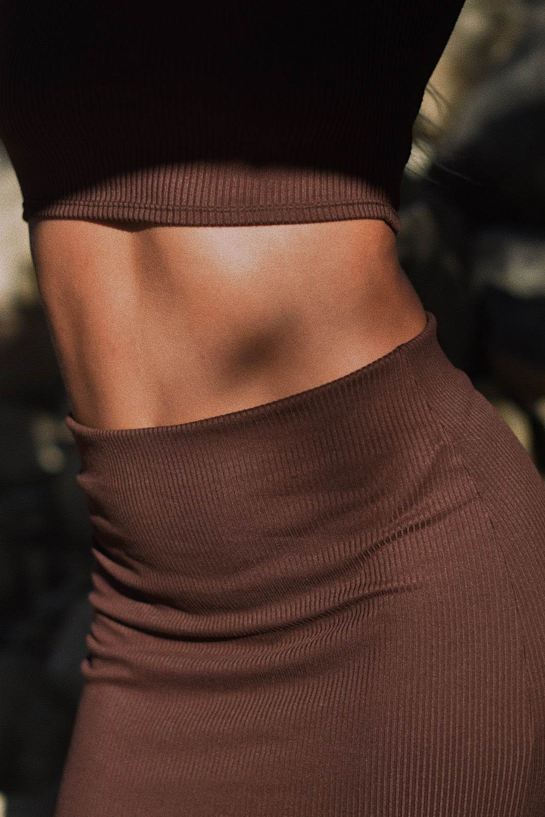 Ribbed Long Skirt - Brown