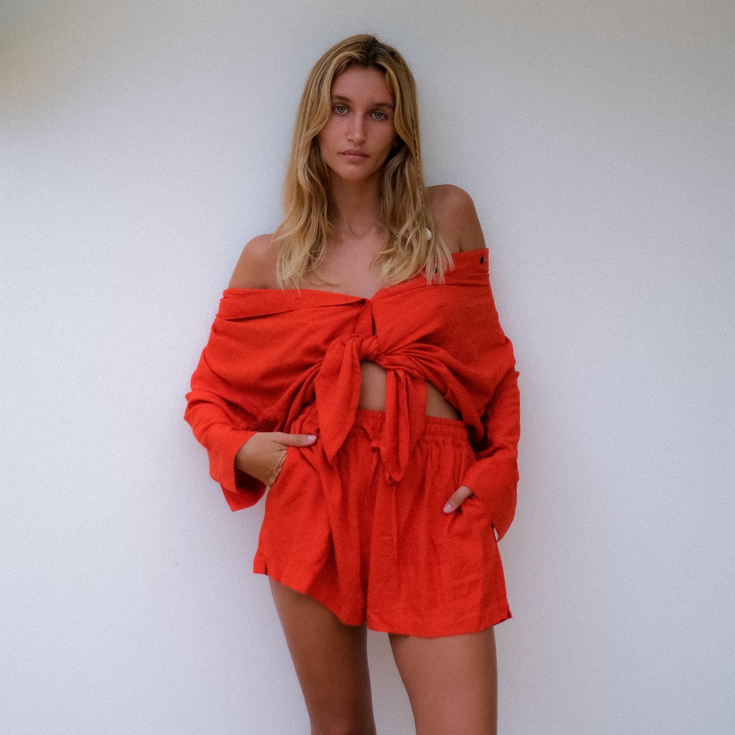 Red Linen Shorts