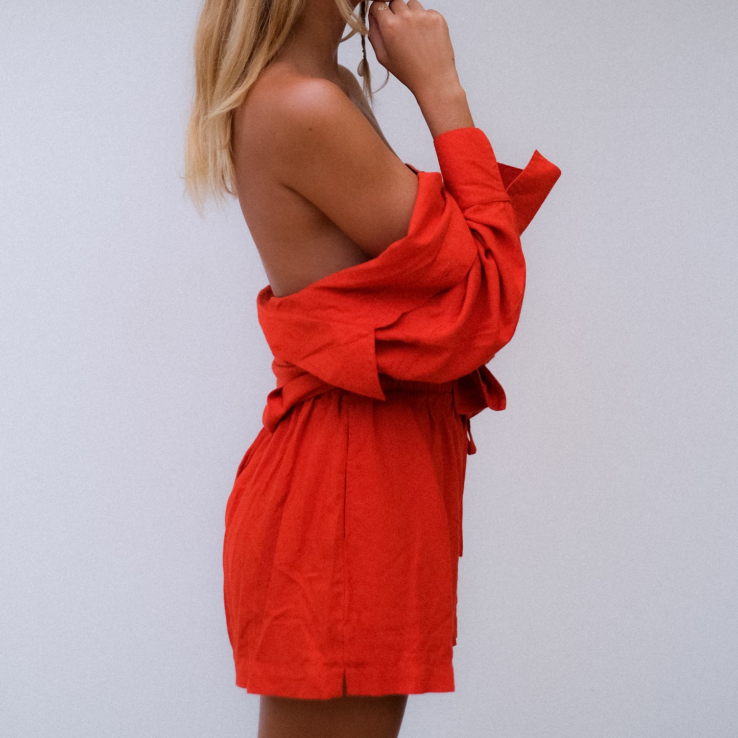 Red Linen Shorts