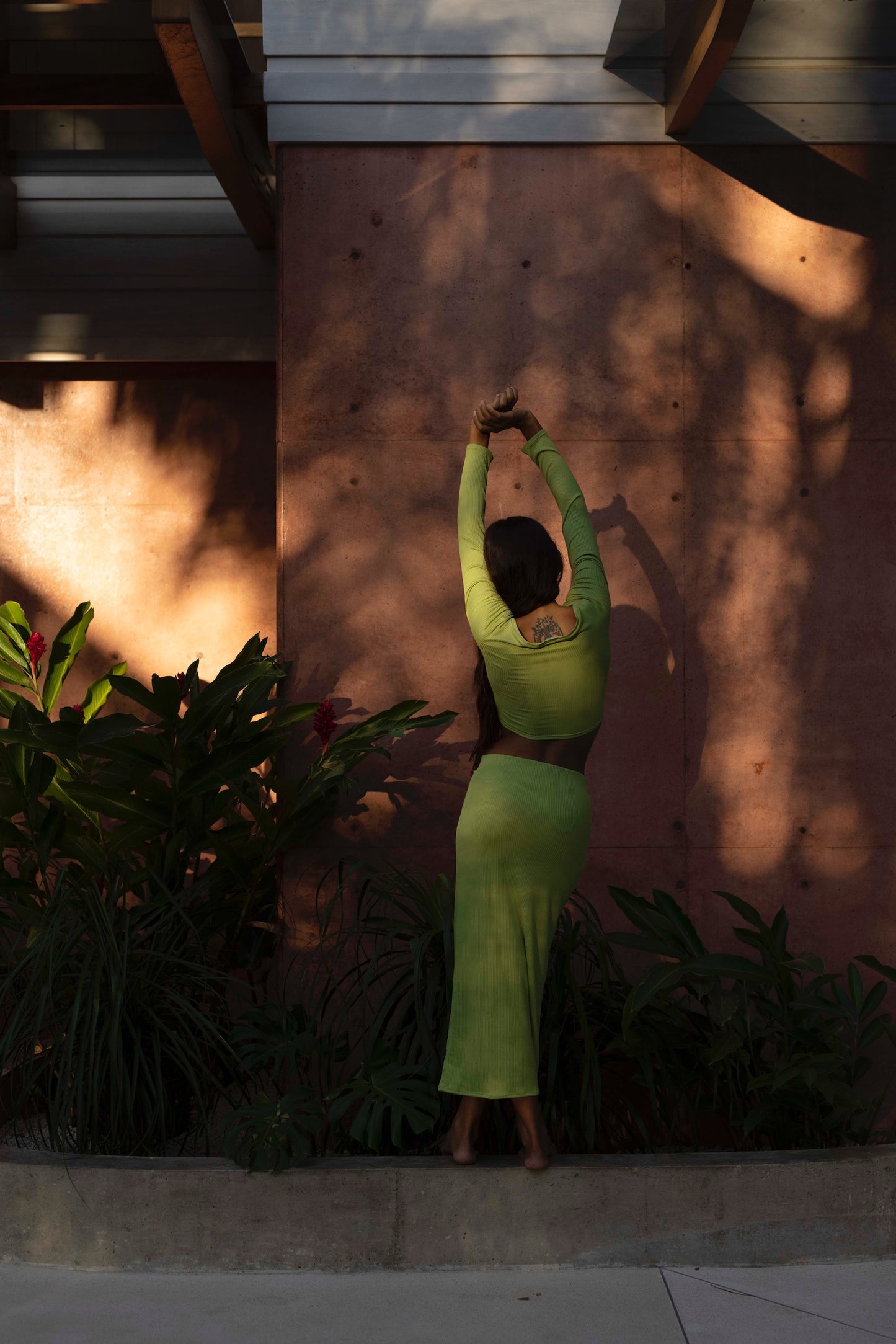 Ribbed Long Skirt - Lime