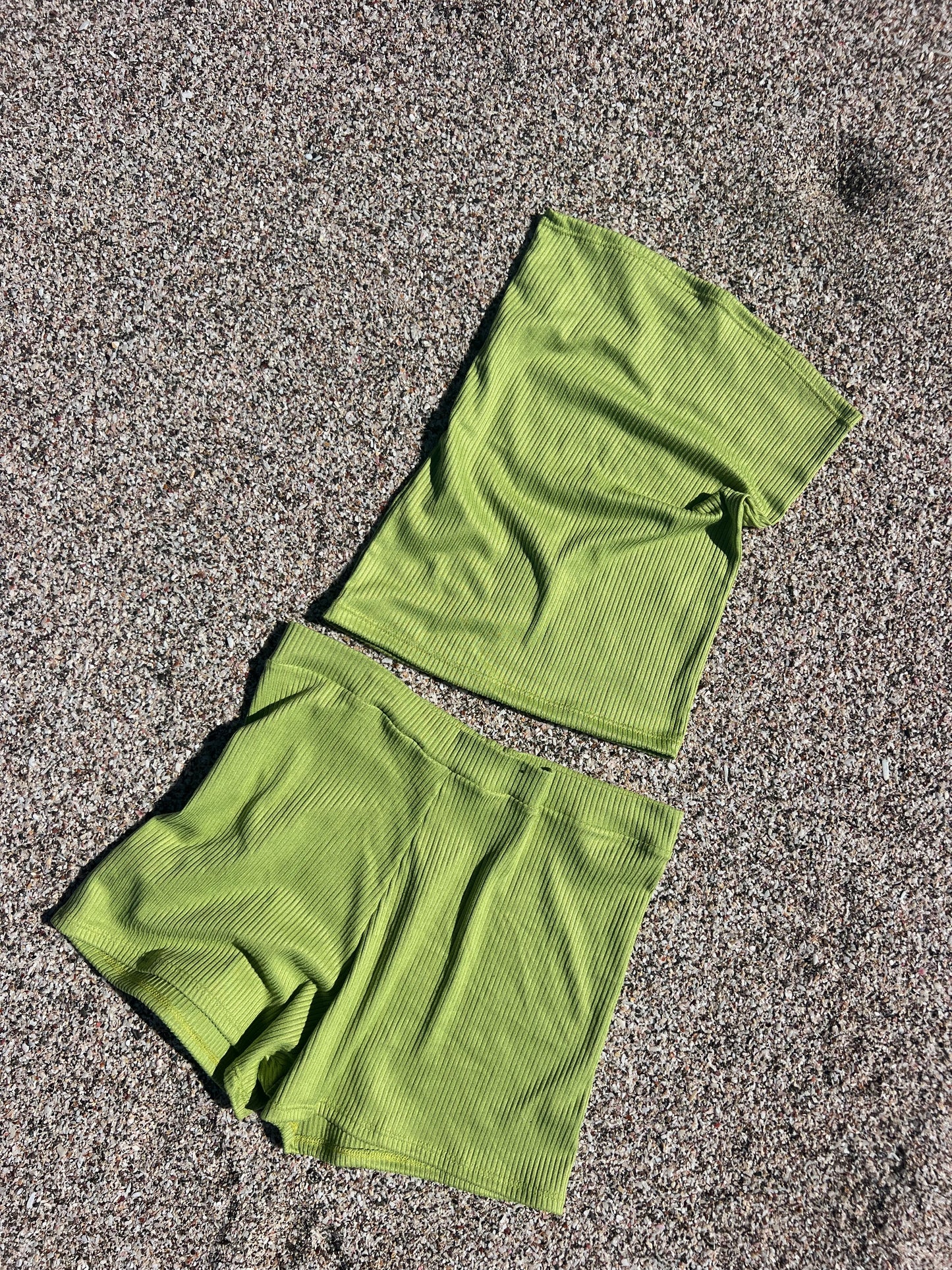 Ribbed Fitted Shorts - Lime