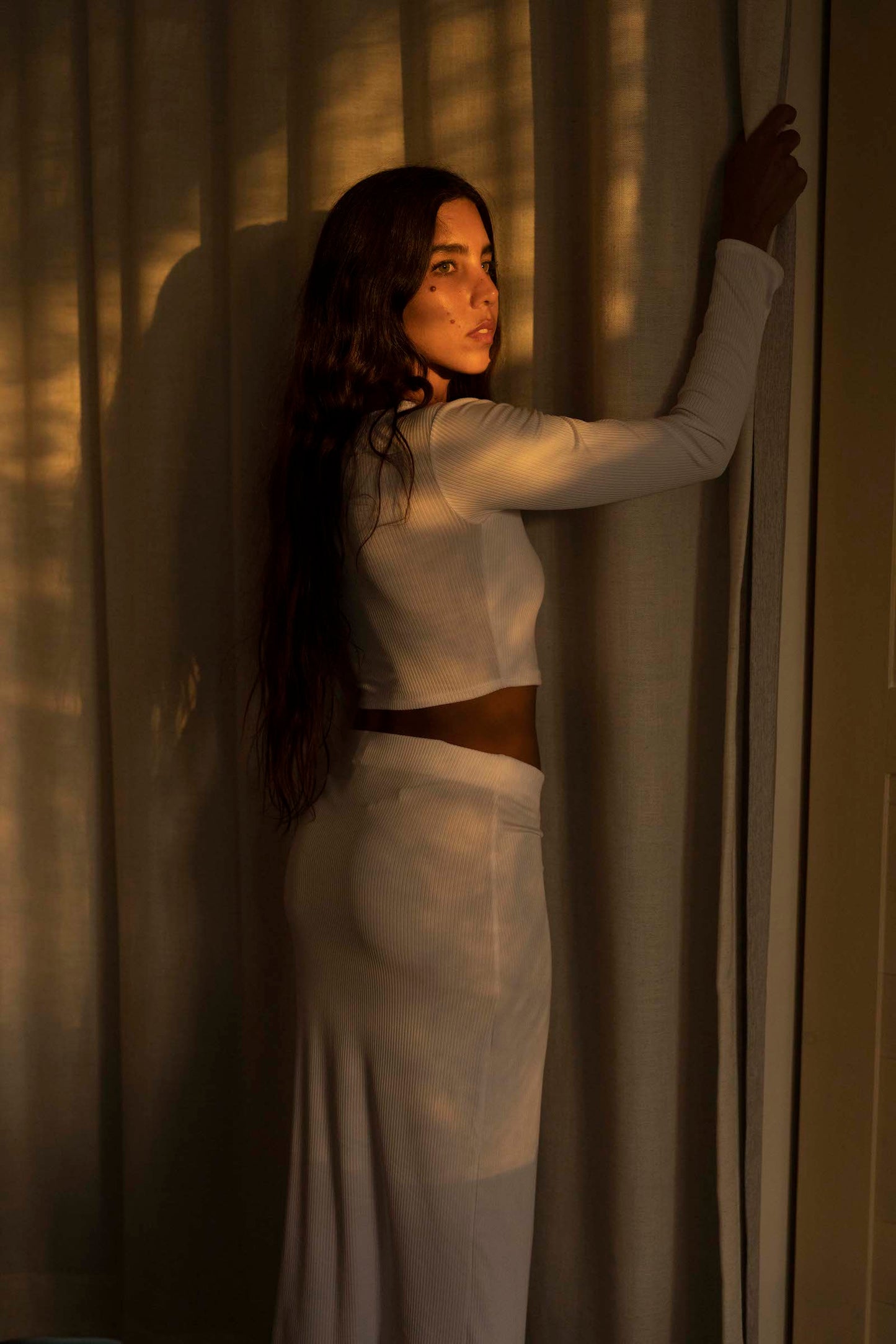 Ribbed Long Skirt - White