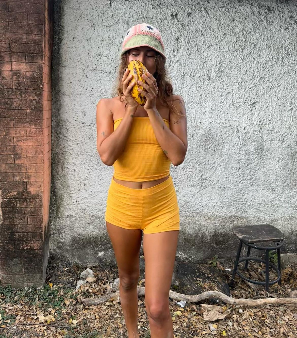 Ribbed Fitted Shorts - Yellow