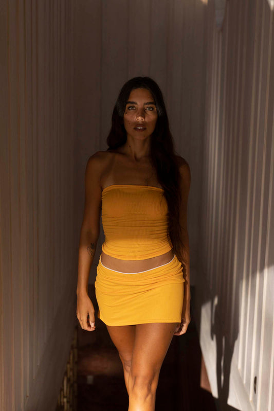 Ribbed Mini Skirt - Yellow