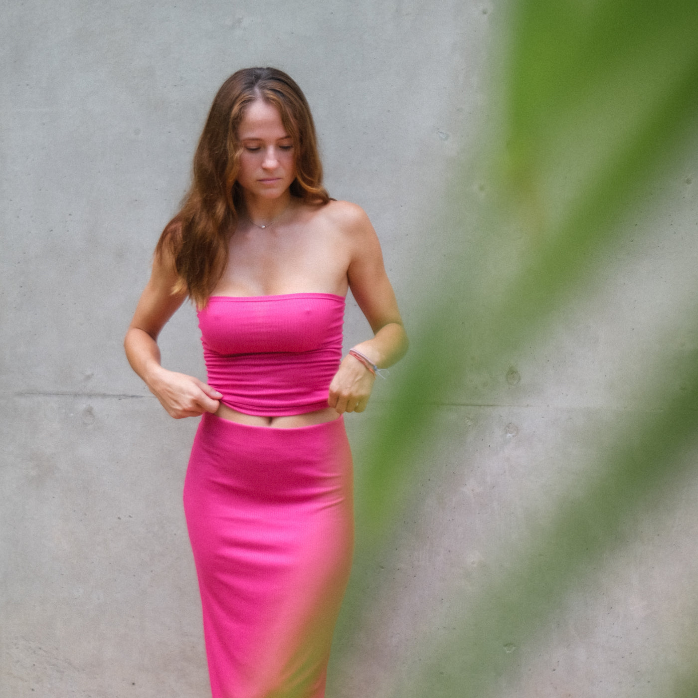 Ribbed Long Skirt - Magenta