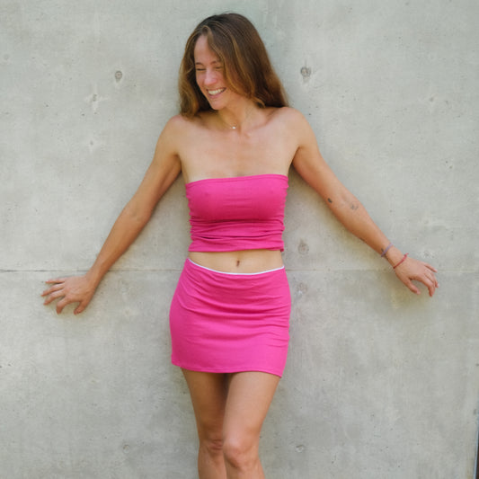 Ribbed Mini Skirt - Magenta