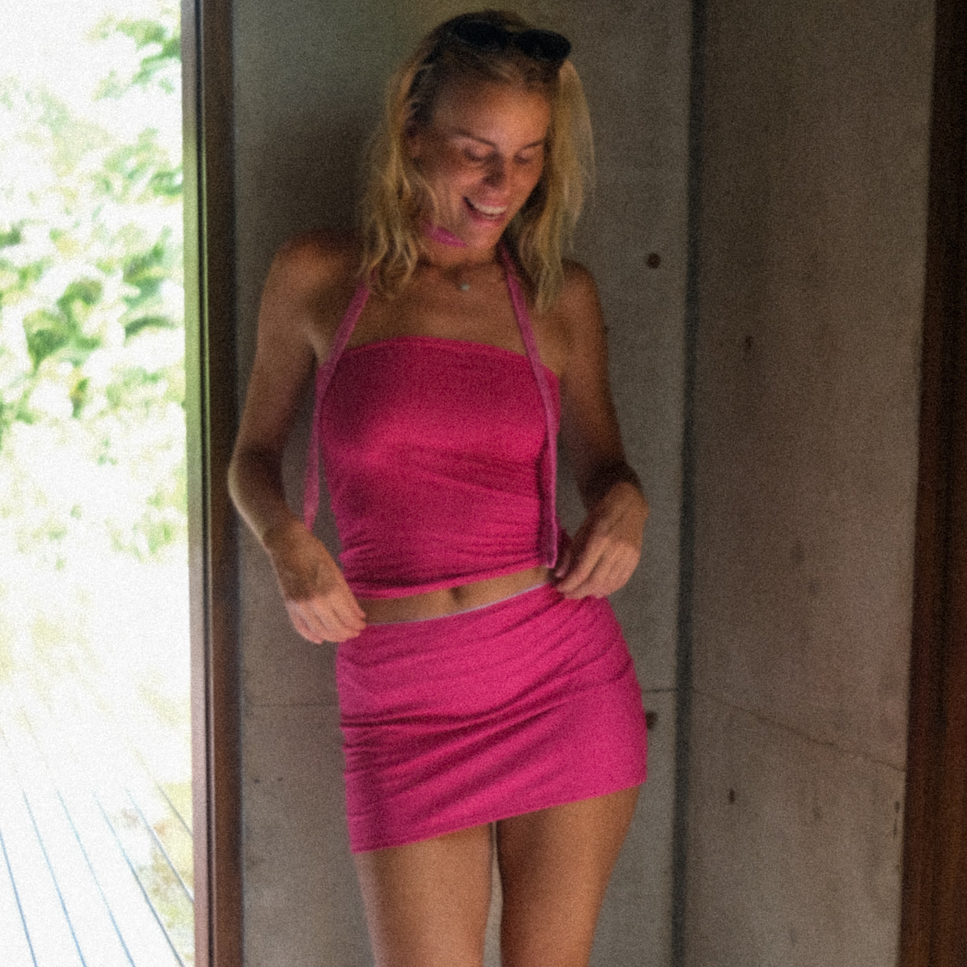 Ribbed Mini Skirt - Magenta